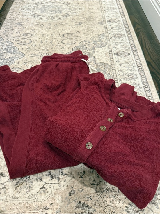 aerie Tops - aerie Burgundy Button-Up Cozy Top and Jogger Set